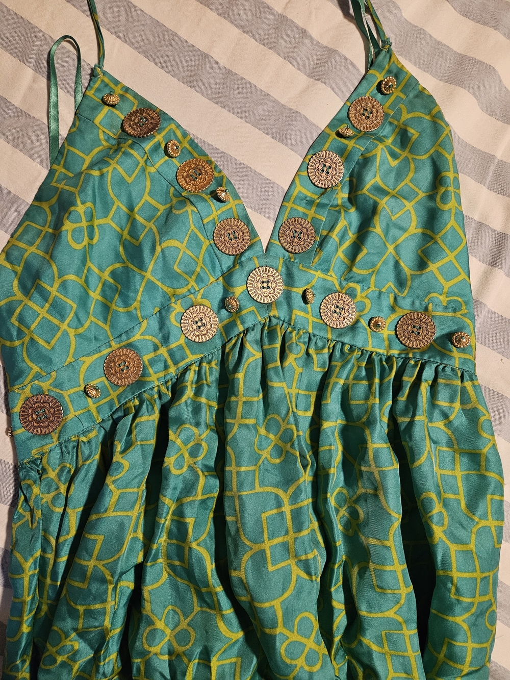 Milly Of New York Patterned Silky Sun Dress with Decorative Gold Accents